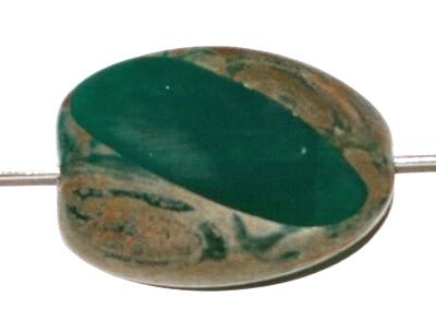 große Glasperle / Table Cut Bead
 geschliffen
 Alabasterglas grün mit picasso finish,
 hergestellt in Gablonz / Tschechien