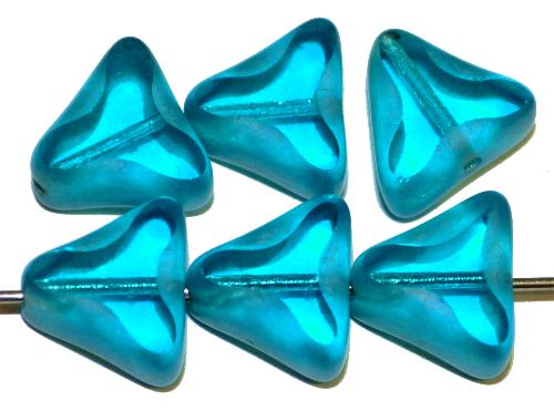 Glasperlen / Table Cut Beads
 geschliffen
 türkis transp. / Rand mattiert mit Silverlüster,
 hergestellt in Gablonz / Tschechien