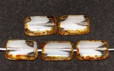 Glasperlen / Table Cut Beads geschliffen
 Mischglas weiß kristall mit picasso finish,
 hergestellt in Gablonz / Tschechien