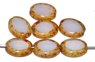 Glasperlen / Table Cut Beads Olive geschliffen Opalglas, Rand mit picasso finish, hergestellt in Gablonz Tschechien