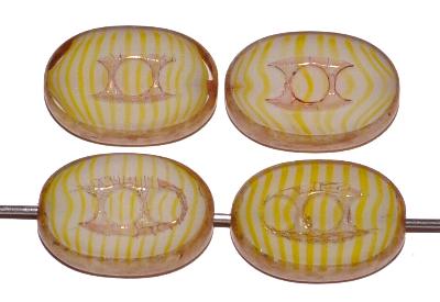 Glasperlen / Table Cut Beads
 geschliffen,
 Mischglas gelb gestreift mit picasso finish,
 nach alten Vorlagen aus den 1930/40 Jahren neu in Gablonz / Tschechien gefertigt