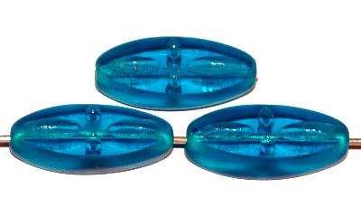 Glasperlen / Table Cut Beads
 geschliffen / blau transp. Rand mattiert,
 hergestellt in Gablonz / Tschechien