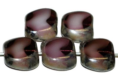 Glasperlen / Table Cut Beads geschliffen,
 Mischglas violett  mit picasso finish,
 hergestellt in Gablonz / Tschechien