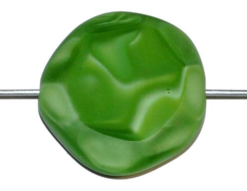 Glasperlen / Table Cut Beads
 geschliffen
 Perlettglas grün Rand mattiert (frostet),
 hergestellt in Gablonz / Tschechien