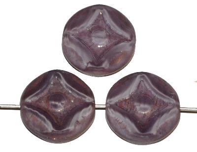Glasperlen / Table Cut Beads
 violett Perlettglas,
 geschliffen mit light bronze finish, hergestellt in Gablonz / Tschechien
