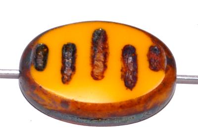 Glasperlen / Table Cut Beads geschliffen, gelborange opak mit picasso finish, nach alten Vorlagen aus den 1930/40 Jahren in Gablonz / Tschechien neu gefertigt