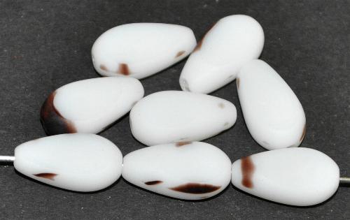 Glasperlen / Table Cut Beads
 geschliffen / weiß braun
 Rand mattiert (frostet)