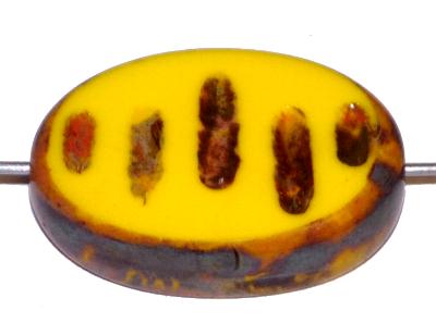 Glasperlen / Table Cut Beads geschliffen gelb opak mit Travertin-Veredelung, nach alten Vorlagen aus den 1930/40 Jahren in Gablonz / Tschechien neu gefertigt