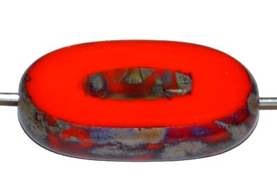 Glasperlen / Table Cut Beads
 geschliffen,
 hellrot opak mit picasso finish,
 hergestellt in Gablonz Tschechien