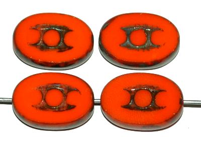 Glasperlen / Table Cut Beads
 geschliffen,
 orange opak mit picasso finish, nach alten Vorlagen aus den 1930/40 Jahren in Gablonz / Tschechien neu gefertigt