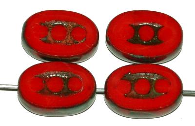 Glasperlen / Table Cut Beads
 geschliffen,
 rot opak mit picasso finish, nach alten Vorlagen aus den 1930/40 Jahren in Gablonz / Tschechien neu gefertigt