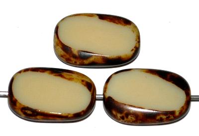 Glasperlen / Table Cut Beads Olive geschliffen beige opak mit picasso finish, hergestellt in Gablonz / Tschechien