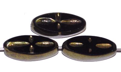 Glasperlen / Table Cut Beads
 geschliffen
 schwarz mit metallic oliv finish,
 hergestellt in Gablonz / Tschechien
