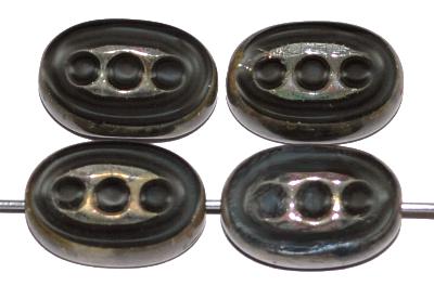 Glasperlen / Table Cut Beads
 geschliffen
 blacksmoke opak mit picasso finish, nach alten Vorlagen aus den 1930/40 Jahren in Gablonz / Tschechien neu gefertigt