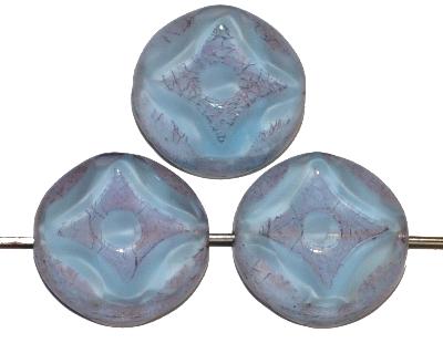 Glasperlen / Table Cut Beads
 hellblau Perlettglas
 geschliffen mit light bronze finish, hergestellt in Gablonz / Tschechien