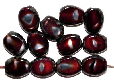 Glasperlen / Table Cut Beads
 rot weiß schwarz geschliffen mit picasso finish,
 hergestellt in Gablonz / Tschechien