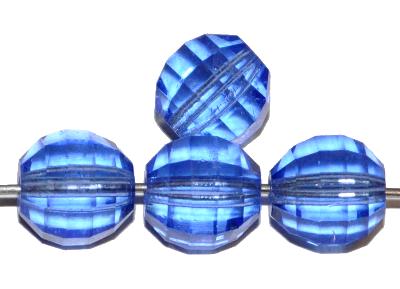 geschliffene Glasperlen, blau transp., in der Zeit zwischen 1920 bis 1945 von der Firma Riedel in Gablonz / Böhmen hergestellt