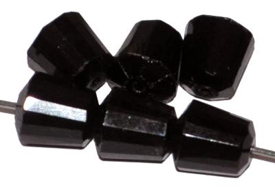 geschliffene Glasperlen,
 schwarz opak,
 in der Zeit zwischen 1920 bis 1945 von der Firma Riedel in Gablonz / Böhmen hergestellt