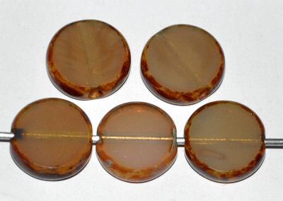 Glasperlen / Table Cut Beads Scheiben geschliffen  Opalglas  beige Rand mit picasso finish, hergestellt in Gablonz Tschechien