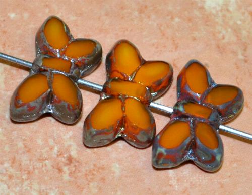 Glasperlen / Table Cut Beads Schmetterlinge geschliffen , Perlett ambar mit picasso finish, 
 hergestellt in Gablonz Tschechien