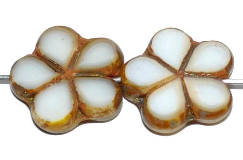 Glasperlen / Table Cut Beads geschliffen, alabasterweiß mit picasso finish, hergestellt in Gablonz / Tschechien