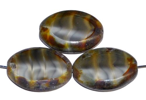 Glasperlen / Table Cut Beads
 geschliffen
 Perlettglas grau marmoriert mit picasso finish,
 hergestellt in Gablonz / Tschechien