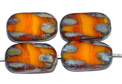 Glasperlen / Table Cut Beads geschliffen, Alabasterglas ambar marmoriert mit picasso finish, hergestellt in Gablonz Tschechien