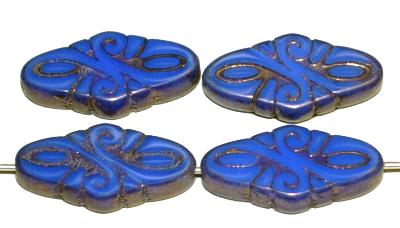 Glasperlen / Table Cut Beads mit arabeske muster geschliffen Perlettglas blau, hergestellt in Gablonz Tschechien