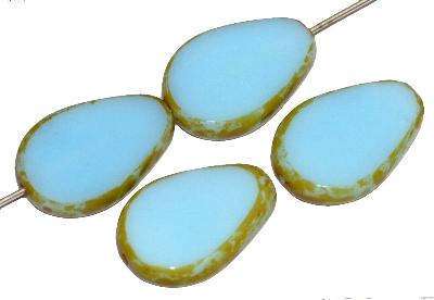 Glasperlen / Table Cut Beads Tropfen geschliffen
 hellblau opak mit picasso finish,
 hergestellt in Gablonz Tschechien