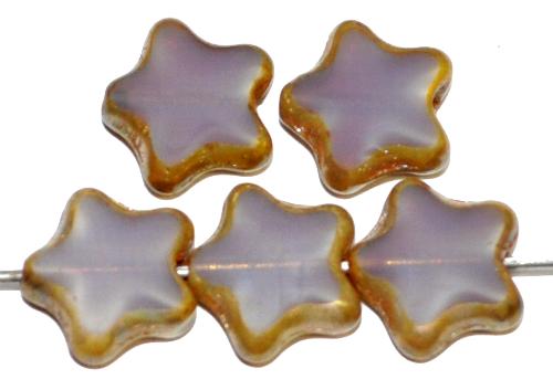 Glasperlen / Table Cut Beads Sterne geschliffen Perlettglas violett mit picasso finish, hergestellt in Gablonz Tschechien