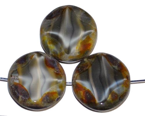 Glasperlen / Table Cut Beads geschliffen Perlettglas grau marmoriert mit picasso finish, hergestellt in Gablonz / Tschechien