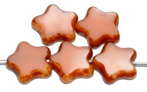 Glasperlen / Table Cut Beads Sterne geschliffen puderrosa opak mit picasso finish, hergestellt in Gablonz Tschechien