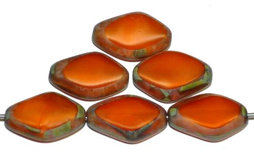 Glasperlen / Table Cut Beads
 geschliffen, Perlettglas orange 
 mit picasso finish,
 hergestellt in Gablonz / Tschechien