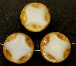 Glasperlen / Table Cut Beads
 alabasterweiß geschliffen mit picasso finish,
 hergestellt in Gablonz Tschechien