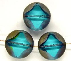 Glasperlen / Table Cut Beads
 geschliffen
 blau / bronze mattiert antik