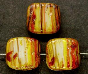 Glasperlen / Table Cut Beads geschliffen gelb rot mit picasso finish, hergestellt in Gablonz Tschechien