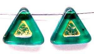 Glasperlen Dreiecke smaragdgrün mit Goldauflage
