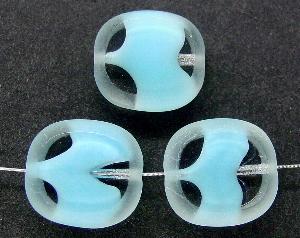 Glasperlen / Table Cut Beads
 Olive geschliffen
 Mischglas kristall hellblau Rand mattiert