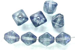 Glasperlen Doppelpyramide vierkantig blaugrau transp. mit lüster, hergestellt in Gablonz / Tschechien