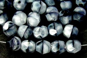 facettierte Glasperlen
 Perlettglas grau meliert,
 hergestellt in Gablonz / Tschechien
