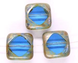 Glasperlen blau
 Table Cut Beads geschliffen blau transp. mit picasso finish,
 hergestellt in Gablonz Tschechien