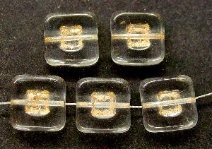 Glasperlen Quadrate
 kristall mit Goldauflage