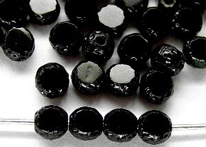 Glasperlen / Table Cut Beads
 geschliffen
 schwarz,
 hergestellt in Gablonz / Tschechien