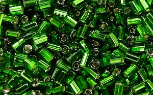 2-cut-Beads / grün
 mit Silbereinzug