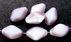 Glasperlen / Table Cut Beads
 violett weiß Rand mattiert (frostet),
 hergestellt in Gablonz Tschechien