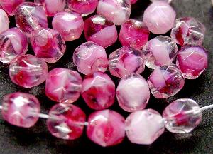 facettierte Glasperlen Mischglas rosa weiß kristall, hergestellt in Gablonz / Tschechien