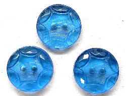 Glasknöpfe, flach, geprägt, blau
 Von der Firma Josef Feix in Johannesberg / Böhmen vor 1920 hergestellt.