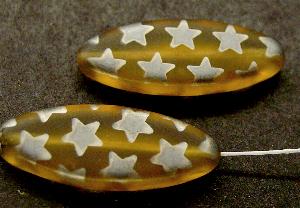 Glasperlen Oliven flach topas mattiert (frostet) mit metallic Ornament