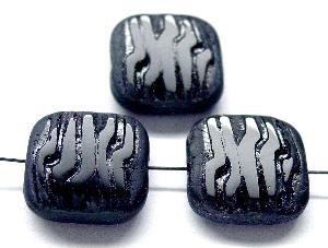 Glasperlen / Table Cut Beads geschliffen schwarz / Rand mattiert ( frostet ), hergestellt in Gablonz Tschechien