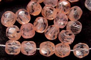 Glasperlen facettiert gestreift rosakristall transp.,  hergestellt in Gablonz / Tschechien 